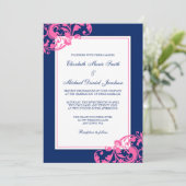 Invitation Mariage de la Marine à fleurs bleues et roses (Debout devant)
