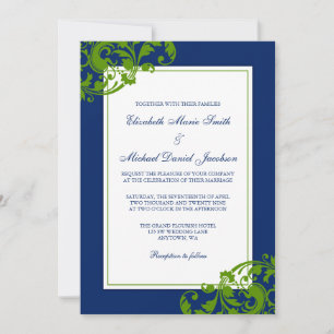 Invitation Mariage de la Marine à fleurs bleues et vertes