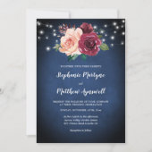 Invitation Mariage de la marine Bleu Bourgogne Blush Floral L (Devant)