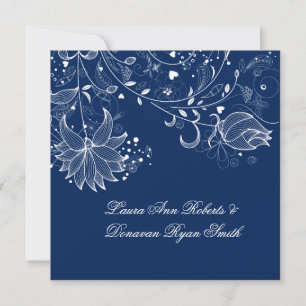 Invitation Mariage de la marine Blue and White Floral