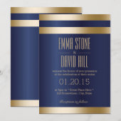 Invitation Mariage de la Marine Blue Gold Foil (Devant / Derrière)
