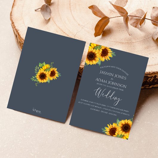 Invitation Mariage de la Marine Blue Sunflower Boho