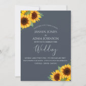 Invitation Mariage de la Marine Blue Sunflower Boho (Devant)