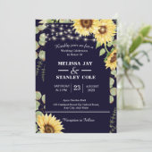 Invitation Mariage de la marine Blue Sunflower Eucalyptus Lum (Debout devant)