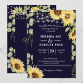 Invitation Mariage de la marine Blue Sunflower Eucalyptus Lum (Devant / Derrière)