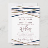 Invitation Mariage de la marine Blush et Gold Streamers (Devant)