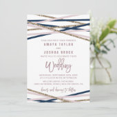 Invitation Mariage de la marine Blush et Gold Streamers (Debout devant)
