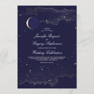 Invitation Mariage de la marine Crescent Moon and Night Stars