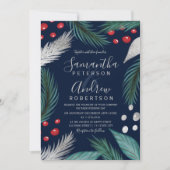 Invitation Mariage de la marine de Noël pin mistletoe argent (Devant)