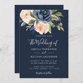 Invitation Mariage de la marine de pêche des flores d'aquarel (Devant / Derrière)