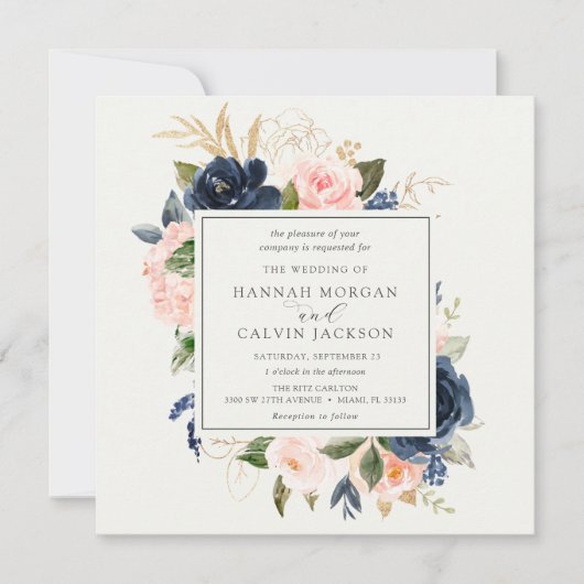 Invitation Mariage de la marine et de la flore blush (Devant)