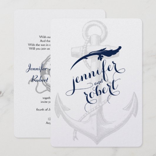 Invitation Mariage de la marine et de l'Ancre d'argent (Devant / Derrière)