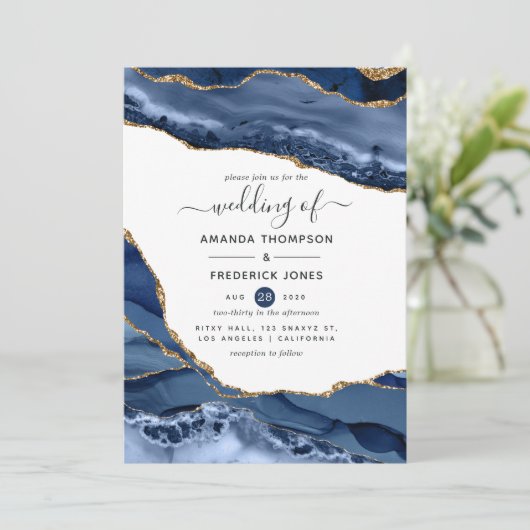 Invitation Mariage de la marine et de l'or (Debout devant)