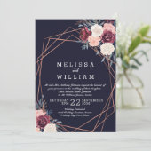 Invitation Mariage de la marine florale de Bourgogne moderne (Debout devant)