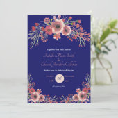 Invitation Mariage de la marine florale moderne Coral Peony (Debout devant)