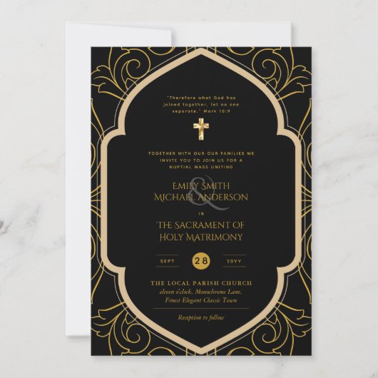 Invitation Mariage de la messe nuptiale catholique de l'or no (Devant)