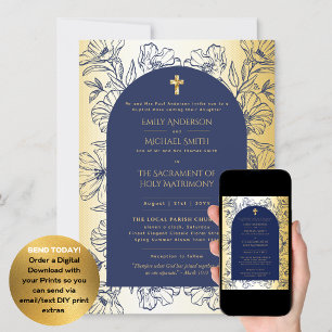 Invitation Mariage de la Messe Nuptiale Catholique d'Or Bleu