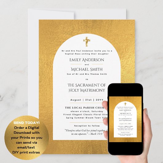 Invitation Mariage de la Messe Nuptiale Catholique Or Blanc