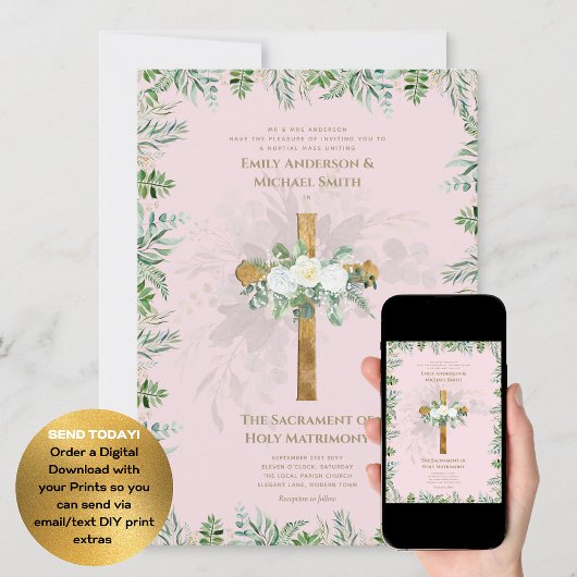 Invitation Mariage de la messe nuptiale catholique rose-rouss