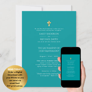 Invitation Mariage de la messe nuptiale catholique turquoise