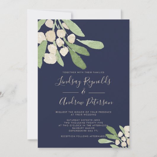Invitation Mariage de la Mistletoe marine et verte (Devant)