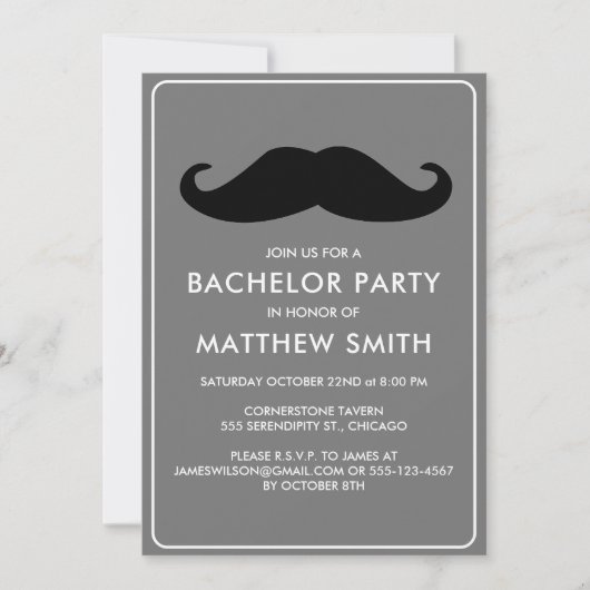 Invitation Mariage de la Mustache noire de la fête de bachelo (Devant)
