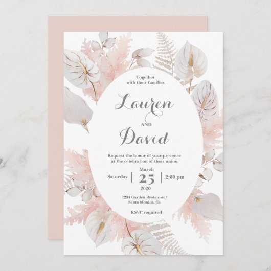 Invitation Mariage de la Pampas Grass (Devant / Derrière)