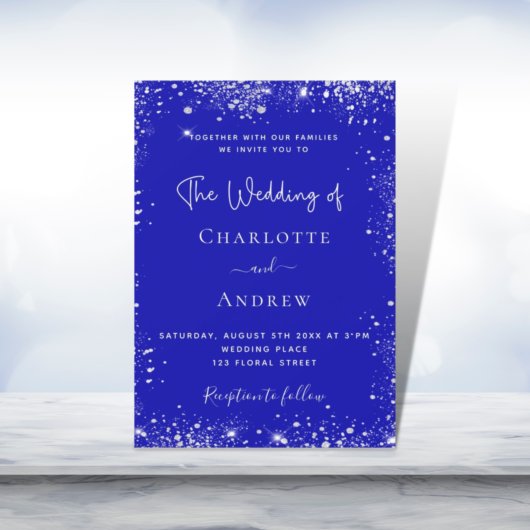 Invitation Mariage de la parties scintillant d'argent bleu ro