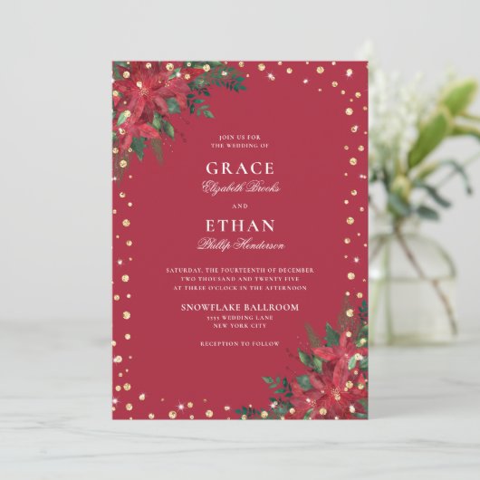 Invitation Mariage de la Parties scintillant d'or Holiday Red (Debout devant)