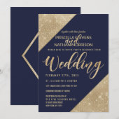 Invitation Mariage de la Parties scintillant Gold et Navy Blu (Devant / Derrière)