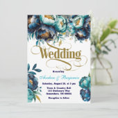 Invitation Mariage de la Peony bleu marine turquoise (Debout devant)