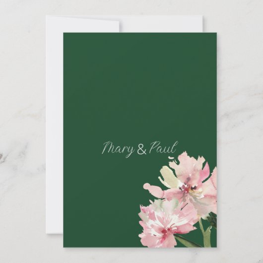Invitation Mariage de la pivoine verte rose blanc (Dos)