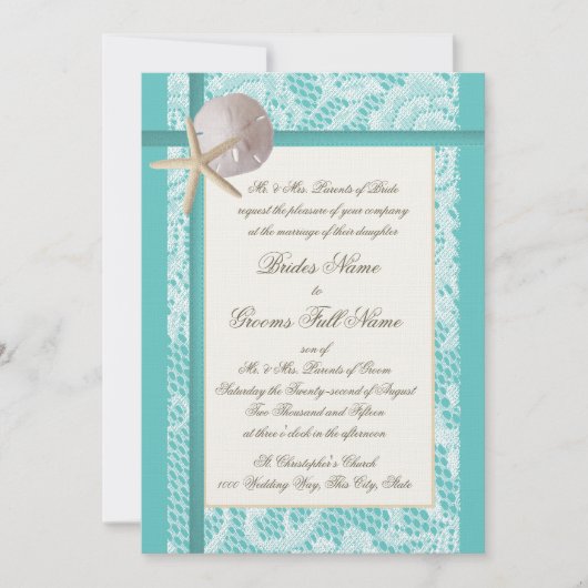 Invitation Mariage de la plage de Lace Aqua (Devant)