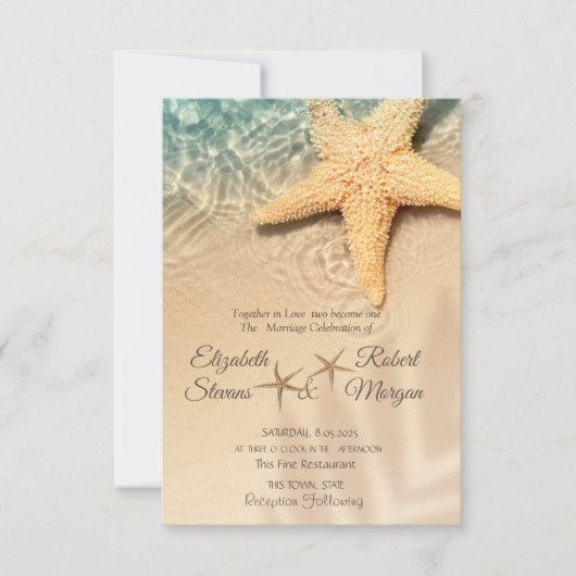 Invitation Mariage de la plage de sable de poisson étoile (Devant)