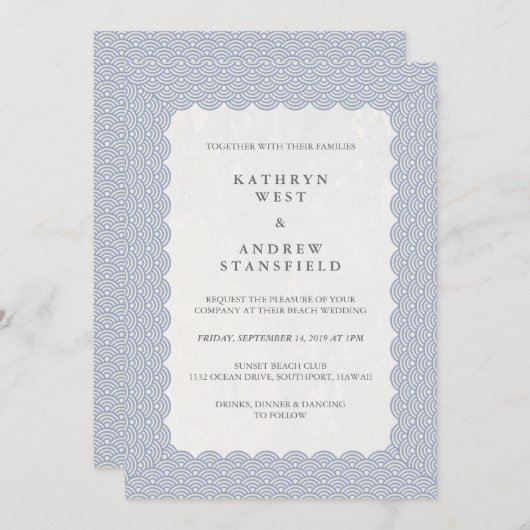 Invitation Mariage de la plage de Seigaiha à la calle moderne (Devant / Derrière)