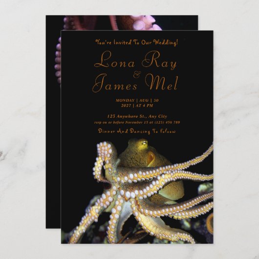 Invitation Mariage de la plage d'Octopus profonde (Devant / Derrière)