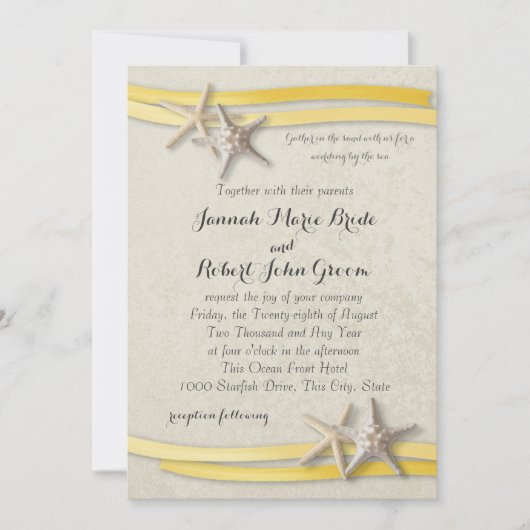 Invitation Mariage de la plage jaune de Starfish et Ribbon (Devant)