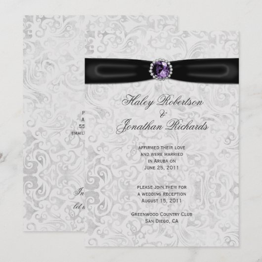 Invitation Mariage de la poste de bijoux violet en argent noi (Devant / Derrière)