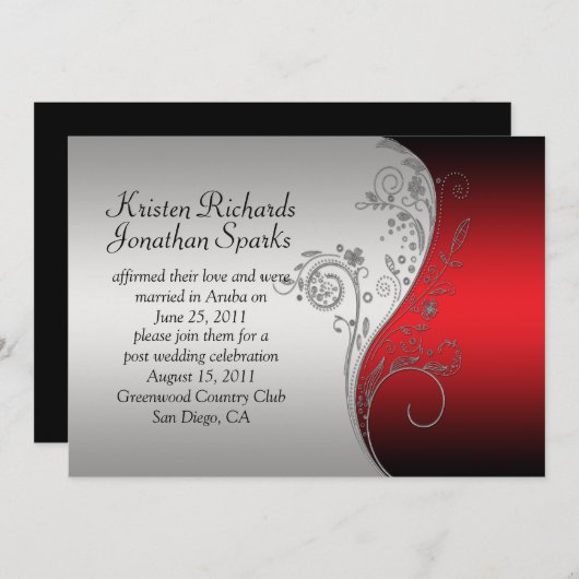 Invitation Mariage de la poste de de fleurs d'argent rouge (Devant / Derrière)
