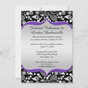 Invitation Mariage de la poste Paisley Noir d'Argent Violet