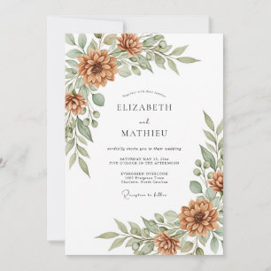 Invitation Mariage de la récolte botanique orange brûlée