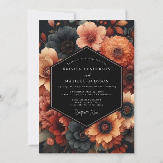 Invitation Mariage de la récolte de fleurs orange brûlé (Devant)