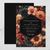 Invitation Mariage de la récolte de fleurs orange brûlé (Devant / Derrière)