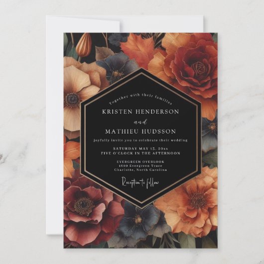 Invitation Mariage de la récolte florale ambre (Devant)