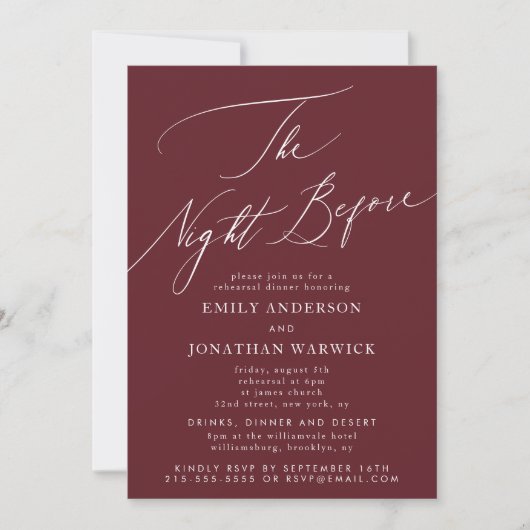 Invitation Mariage de la répétition de Maroon Burgundy (Devant)