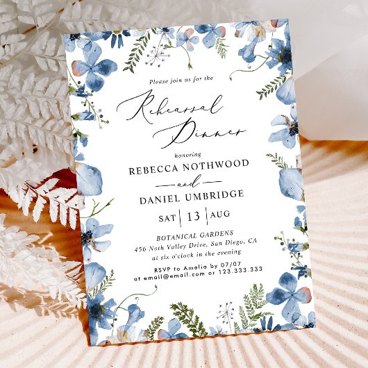 Invitation Mariage de la répétition moderne Floral bleu