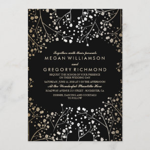 Invitation Mariage de la respiration pour bébé noir et or