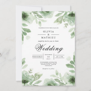 Invitation Mariage de la romance botanique de fleurs verdoyan