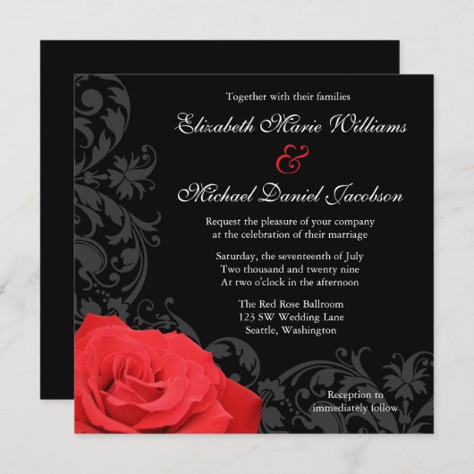 Invitation Mariage de la Rose rouge (Devant / Derrière)