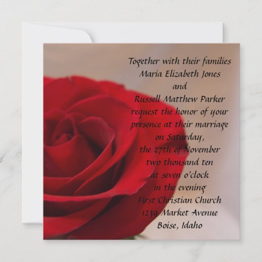 Invitation Mariage de la rose rouge en fleurs (Devant)